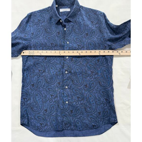 Vincenzo De Lauziers Men's Blue Paisley 100% Linen Shirt Size US16 41 Italy(07) - Picture 8 of 10